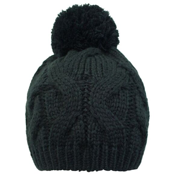 Black Cable Knit Beanie Cap With Pom Pom - Picture 5 of 6